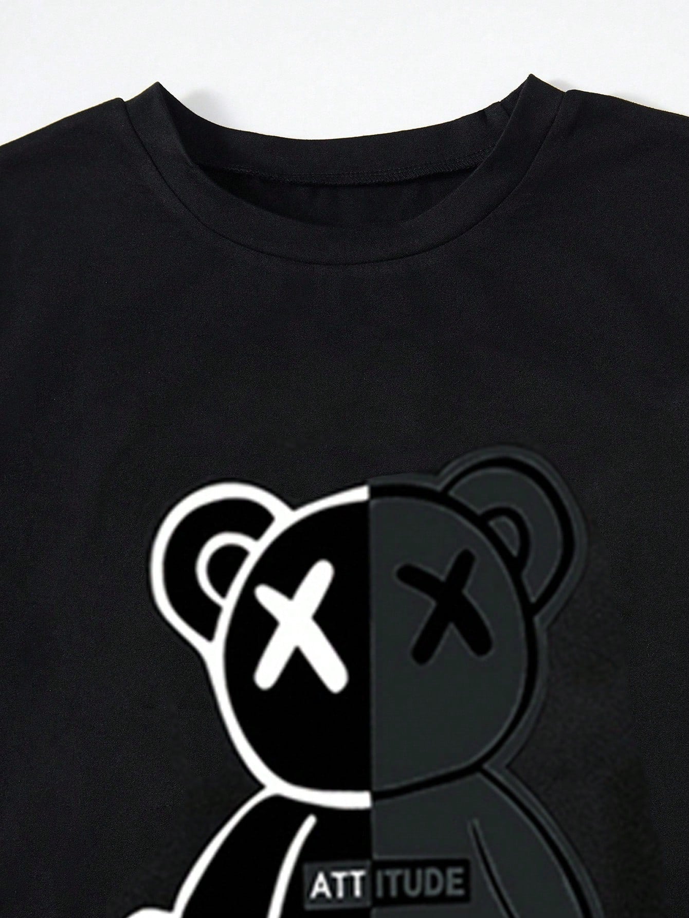 2pcs Big Boys Attitude Bear Graphic Tee & Cargo Jogger Set - Onyx |...