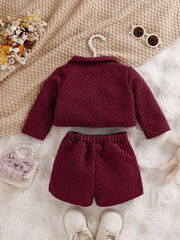 2pcs Girls Quilted Jacket & Shorts Set - Claret | 21 Century Kids