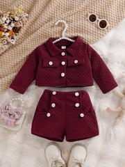 2pcs Girls Quilted Jacket & Shorts Set - Claret | 21 Century Kids