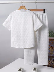 2pcs Big Boys Applique V-Neck Tee & Pants Set - Ivory