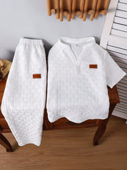 2pcs Big Boys Applique V-Neck Tee & Pants Set - Ivory