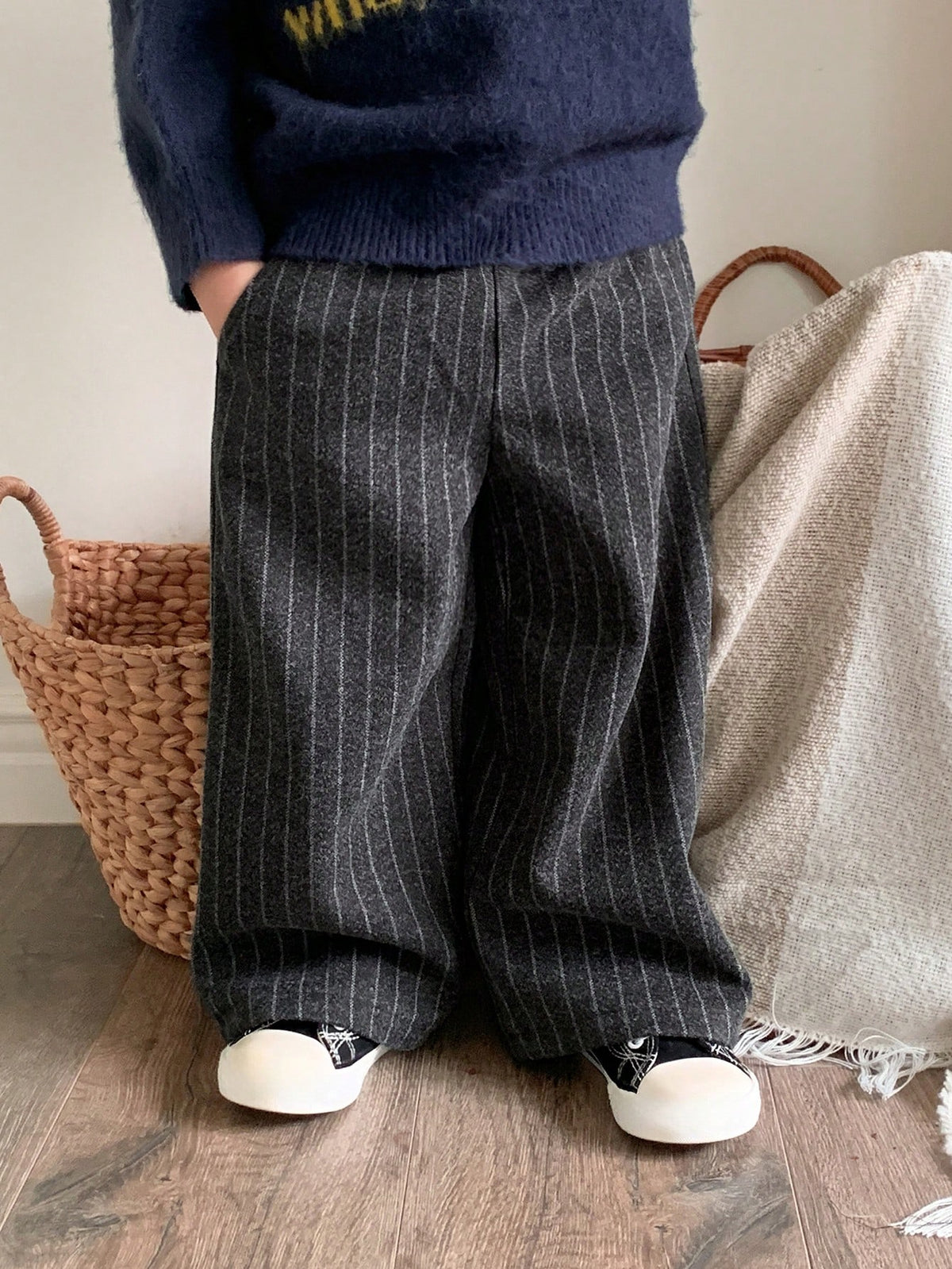 Boys Pinstripe Wide-Leg Trousers - Graphite | 21 Century Kids
