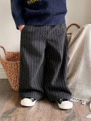 Boys Pinstripe Wide-Leg Trousers - Graphite | 21 Century Kids