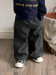 Boys Pinstripe Wide-Leg Trousers - Graphite | 21 Century Kids