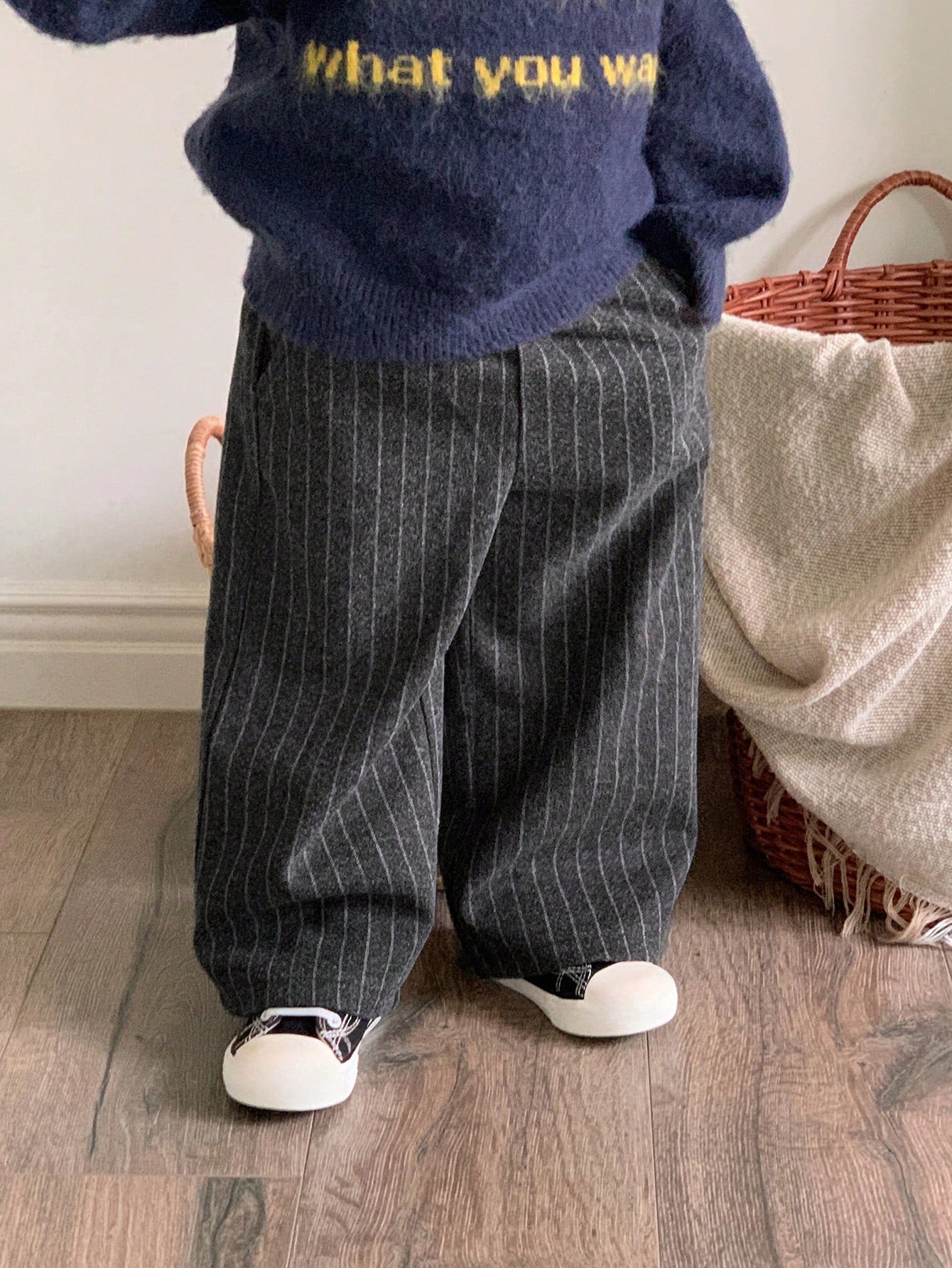 Boys Pinstripe Wide-Leg Trousers - Graphite | 21 Century Kids
