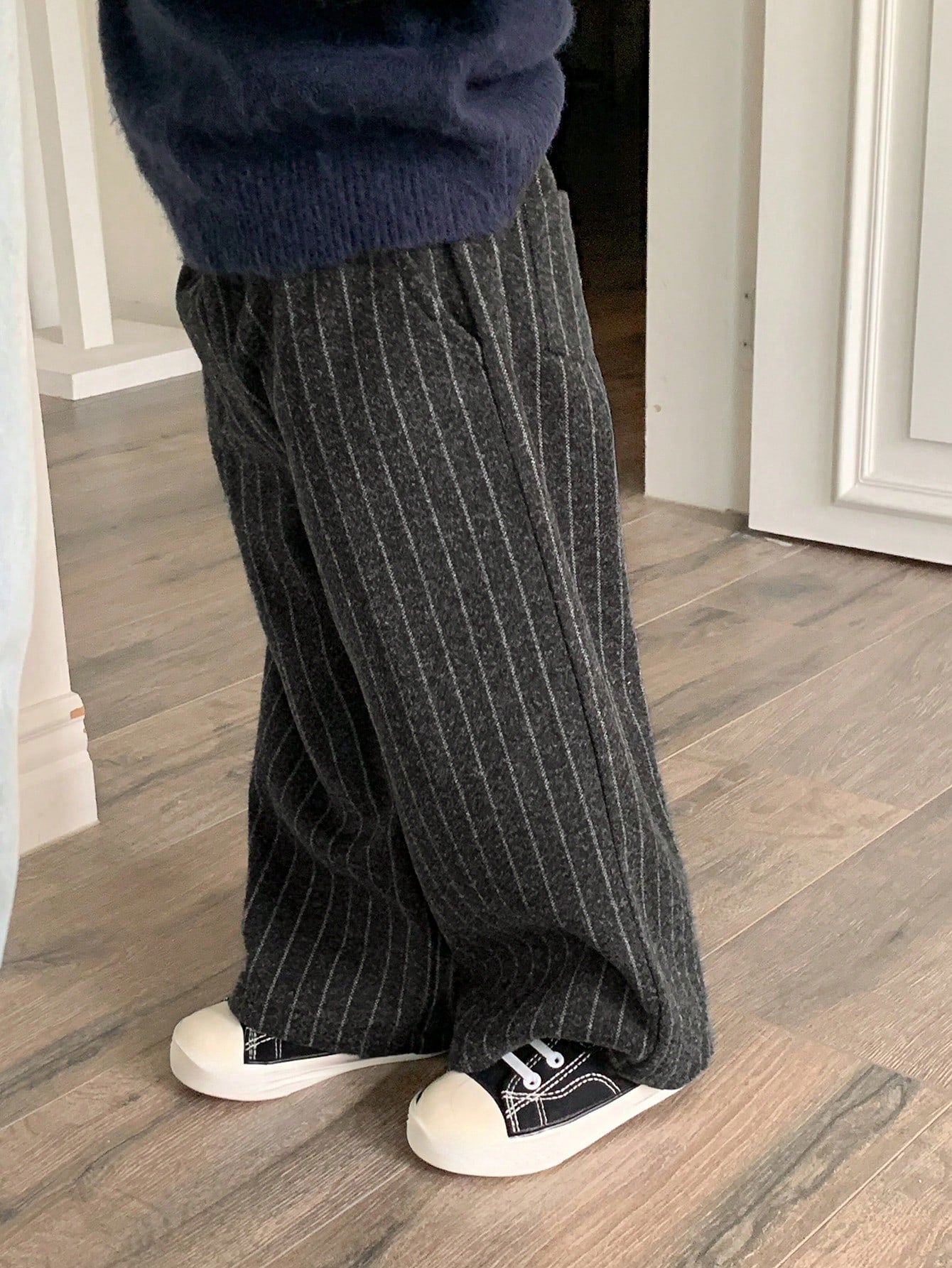 Boys Pinstripe Wide-Leg Trousers - Graphite | 21 Century Kids