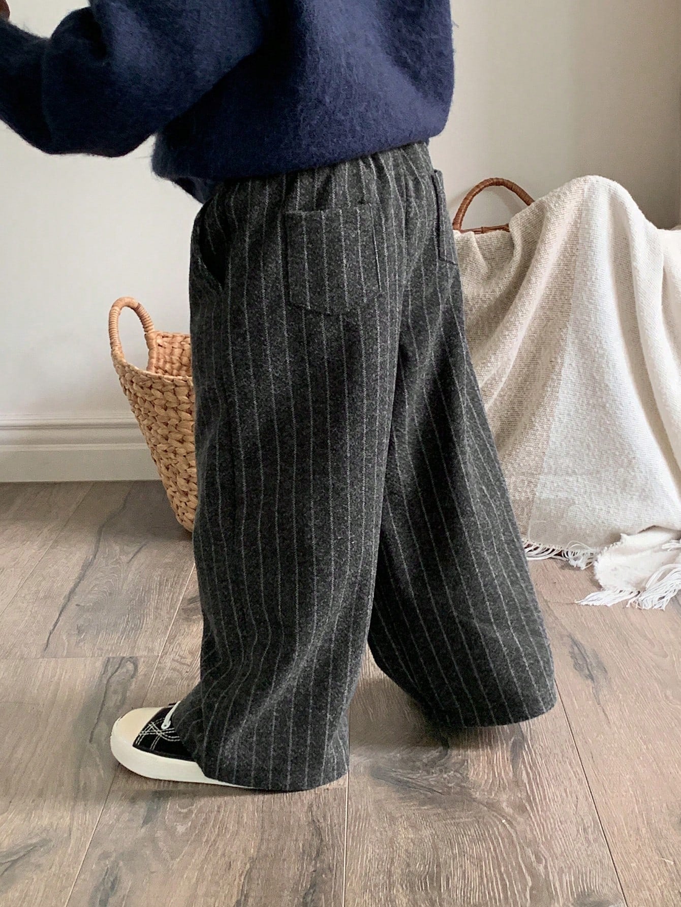 Boys Pinstripe Wide-Leg Trousers - Graphite | 21 Century Kids