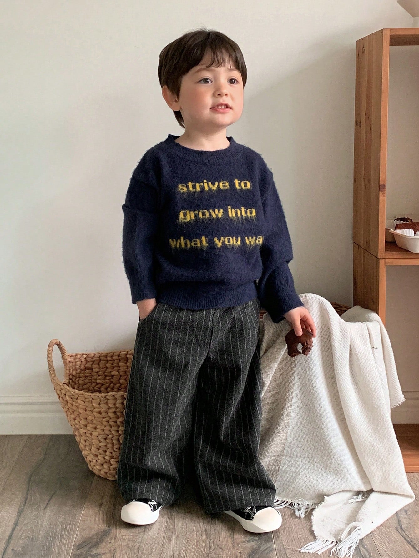 Boys Pinstripe Wide-Leg Trousers - Graphite | 21 Century Kids