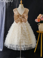 Big Girls Sequin Bodice Tiered Tulle Party Dress - Ivory | 21 Centu...