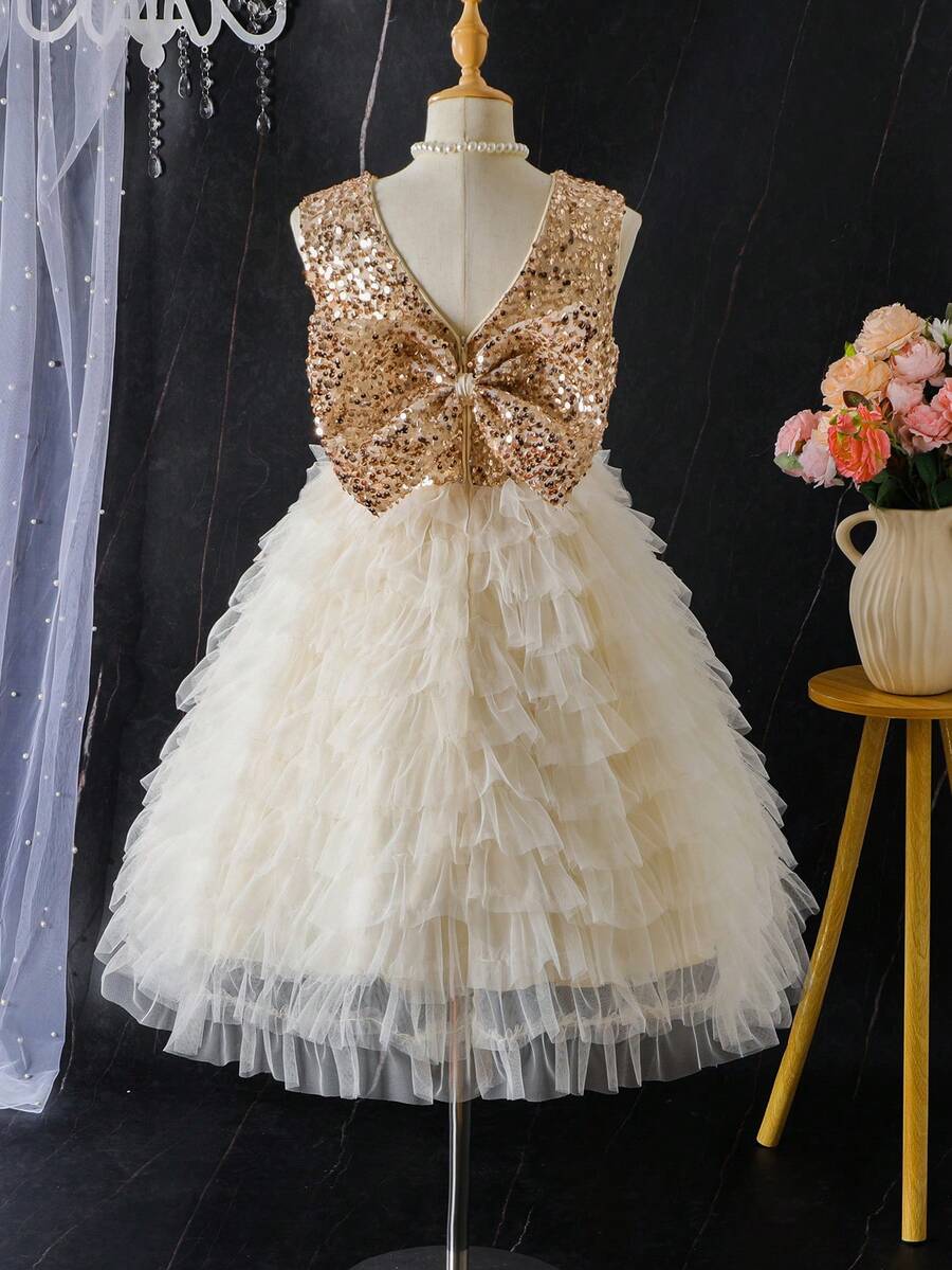 Big Girls Sequin Bodice Tiered Tulle Party Dress - Ivory | 21 Centu...