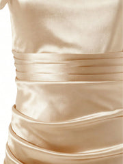 Girls One-Shoulder Bow Satin Maxi Gown - Champagne | 21 Century Kids