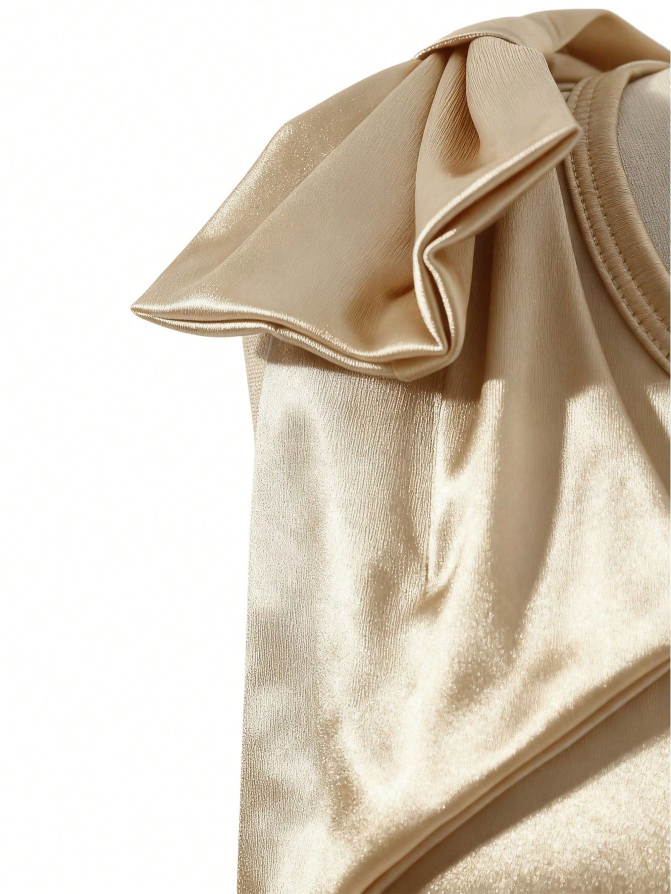 Girls One-Shoulder Bow Satin Maxi Gown - Champagne | 21 Century Kids