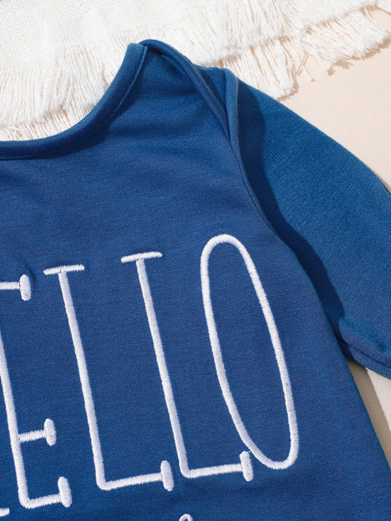 Baby Boys Hello Slogan Knot-Hat Romper Set - Steel Blue