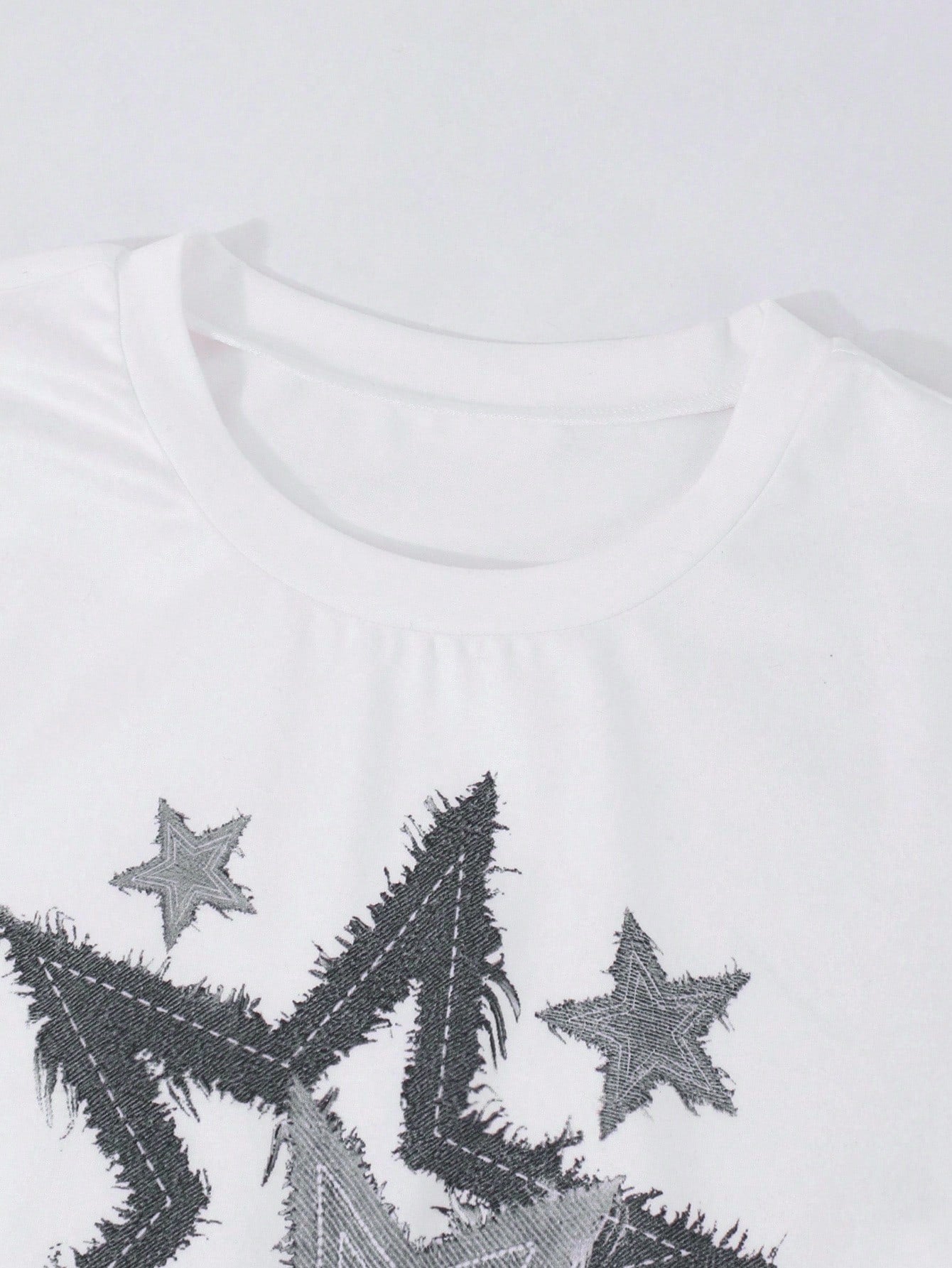 2pcs Big Girls Star Graphic Crop Top & Wide-Leg Jeans Set - Ivory |...