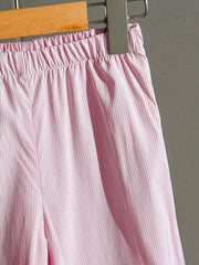 2pcs Girls 3D Floral Stripe Halter Top & Wide-Leg Pants Set - Blush