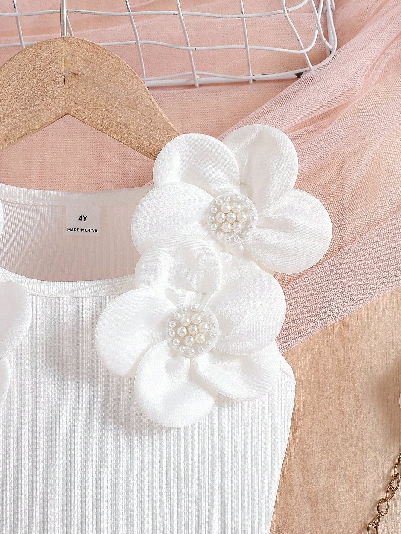 2pcs Little Girls 3D Floral Pearl Tank Top & Skirt Set - Scarlet | ...