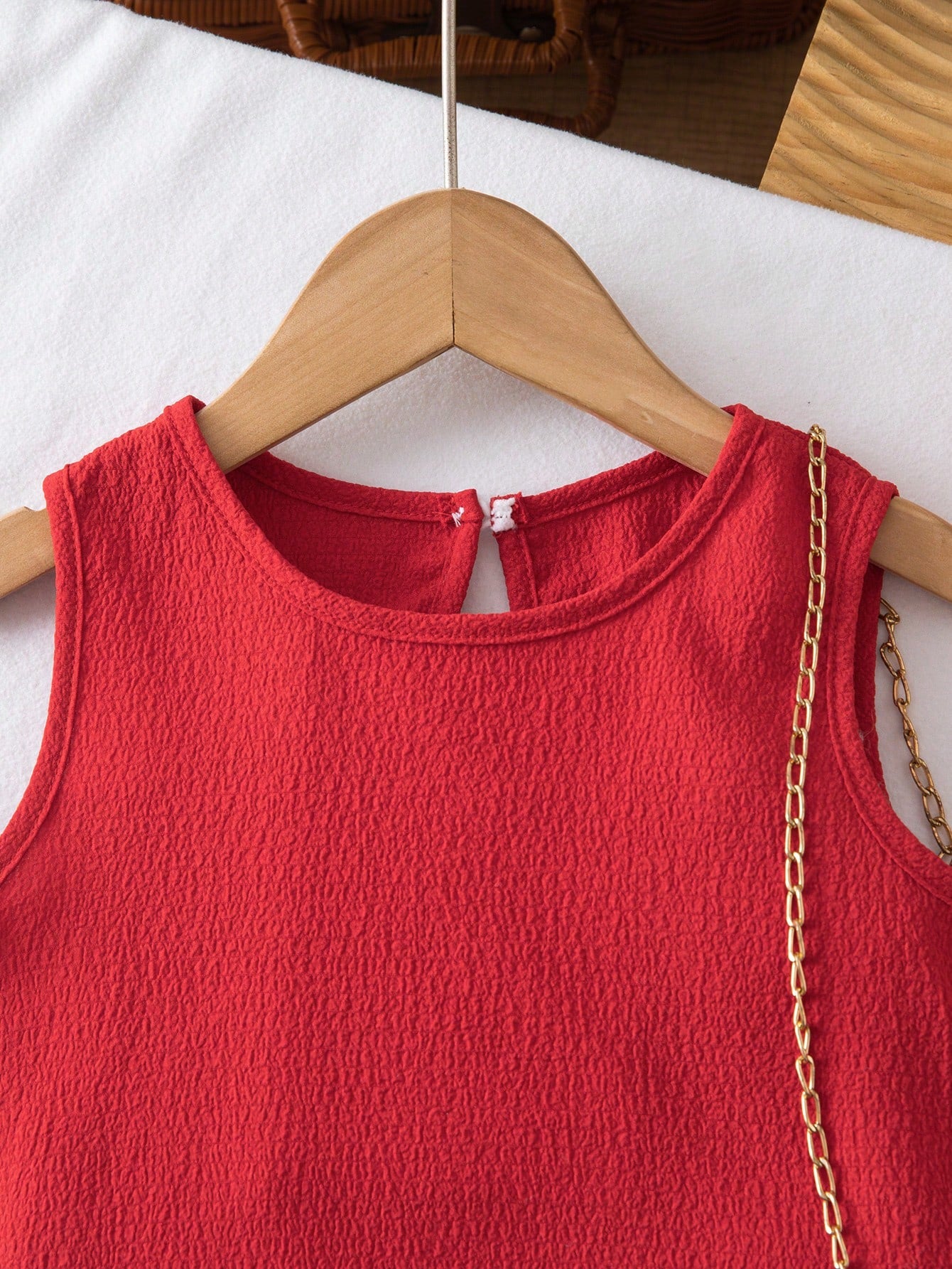 2pcs Girls Textured Crepe Ric-Rac Trim Top & Shorts Set - Scarlet |...