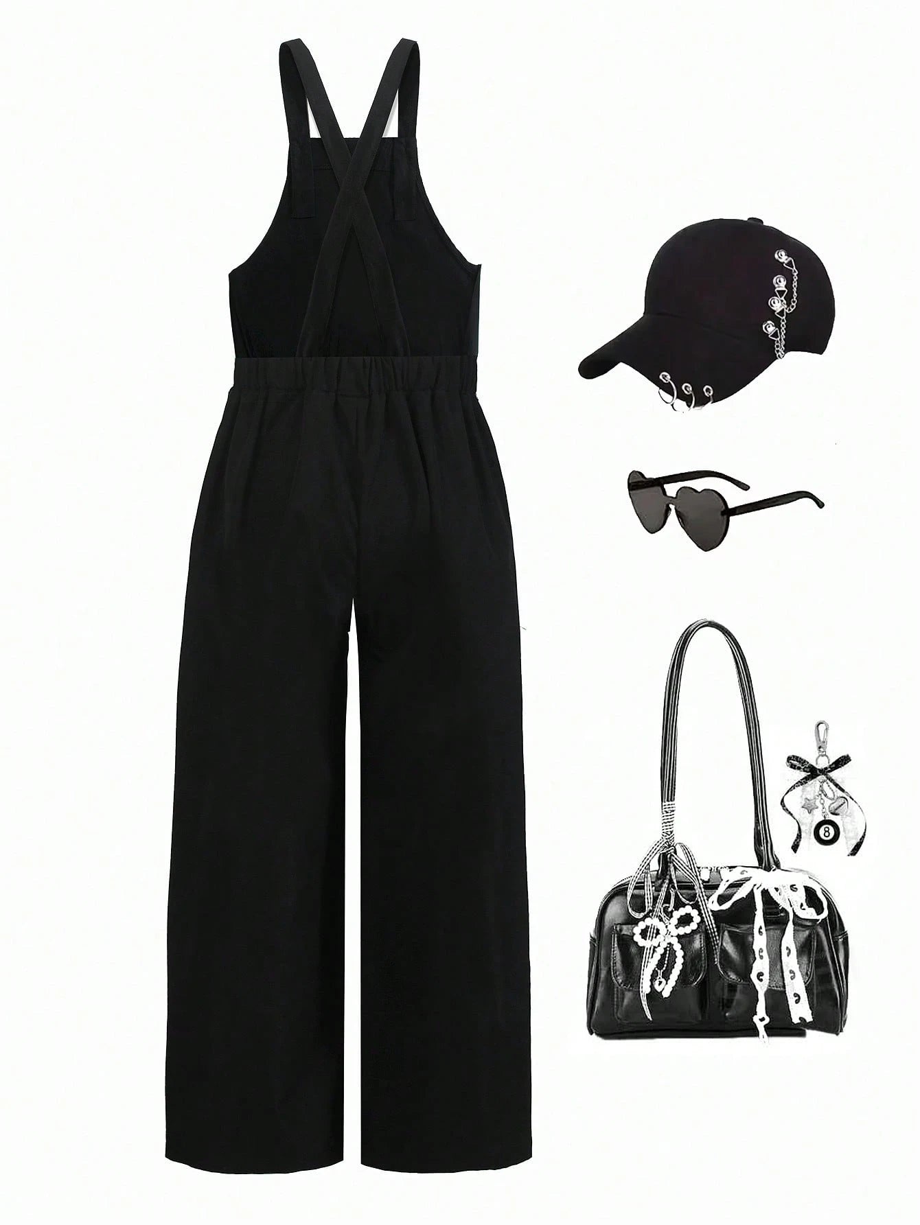 Big Girls Y2K Graffiti Cat Print Wide-Leg Bib Overall - Onyx | 21 C...