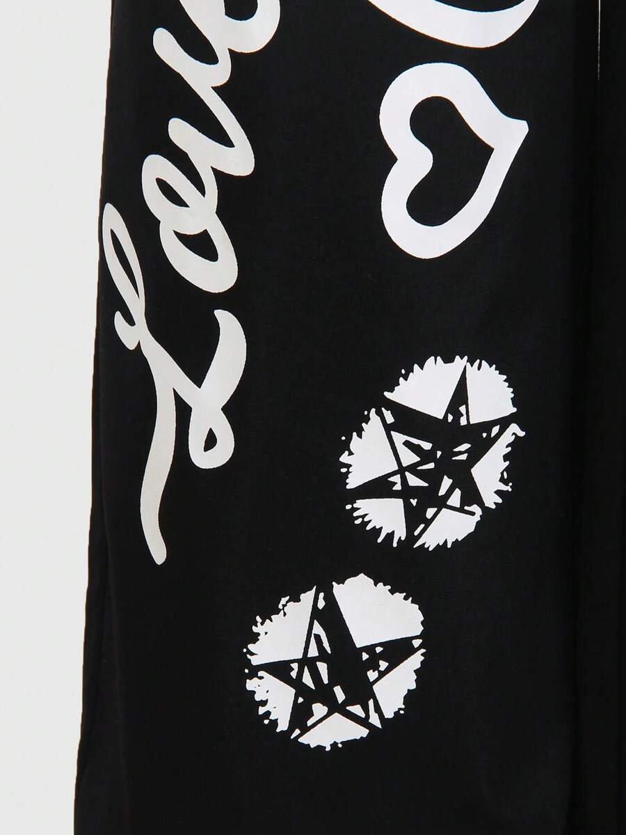 Big Girls Y2K Graffiti Cat Print Wide-Leg Bib Overall - Onyx | 21 C...