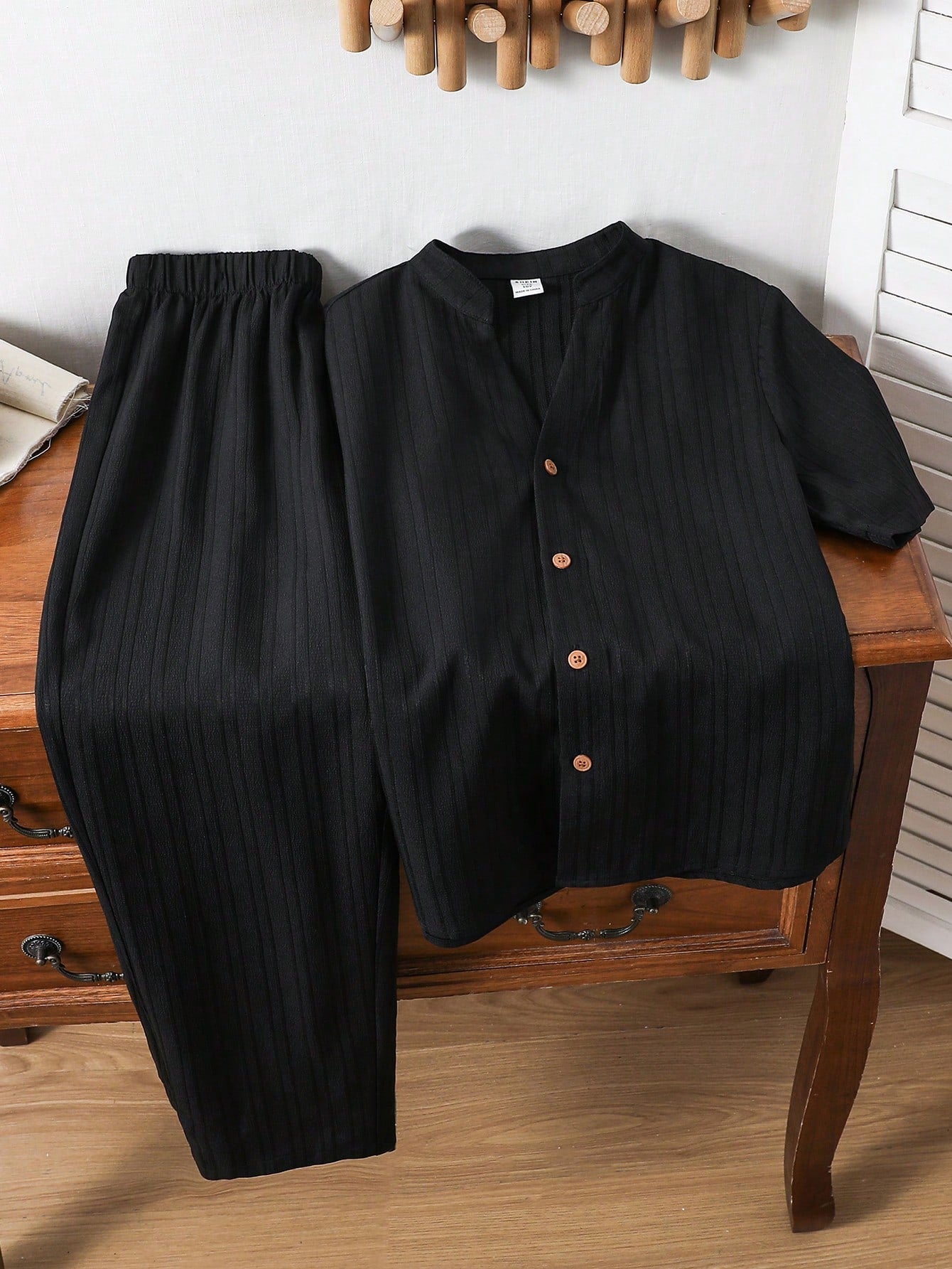 2pcs Boys Textured Linen Shirt & Straight Trousers Set - Onyx | 21 ...
