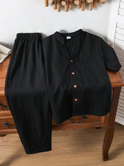 2pcs Boys Textured Linen Shirt & Straight Trousers Set - Onyx | 21 ...