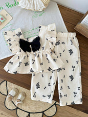 2pcs Girls Floral Ruffle Peplum Top & Pants Set - Ecru | 21 Century...