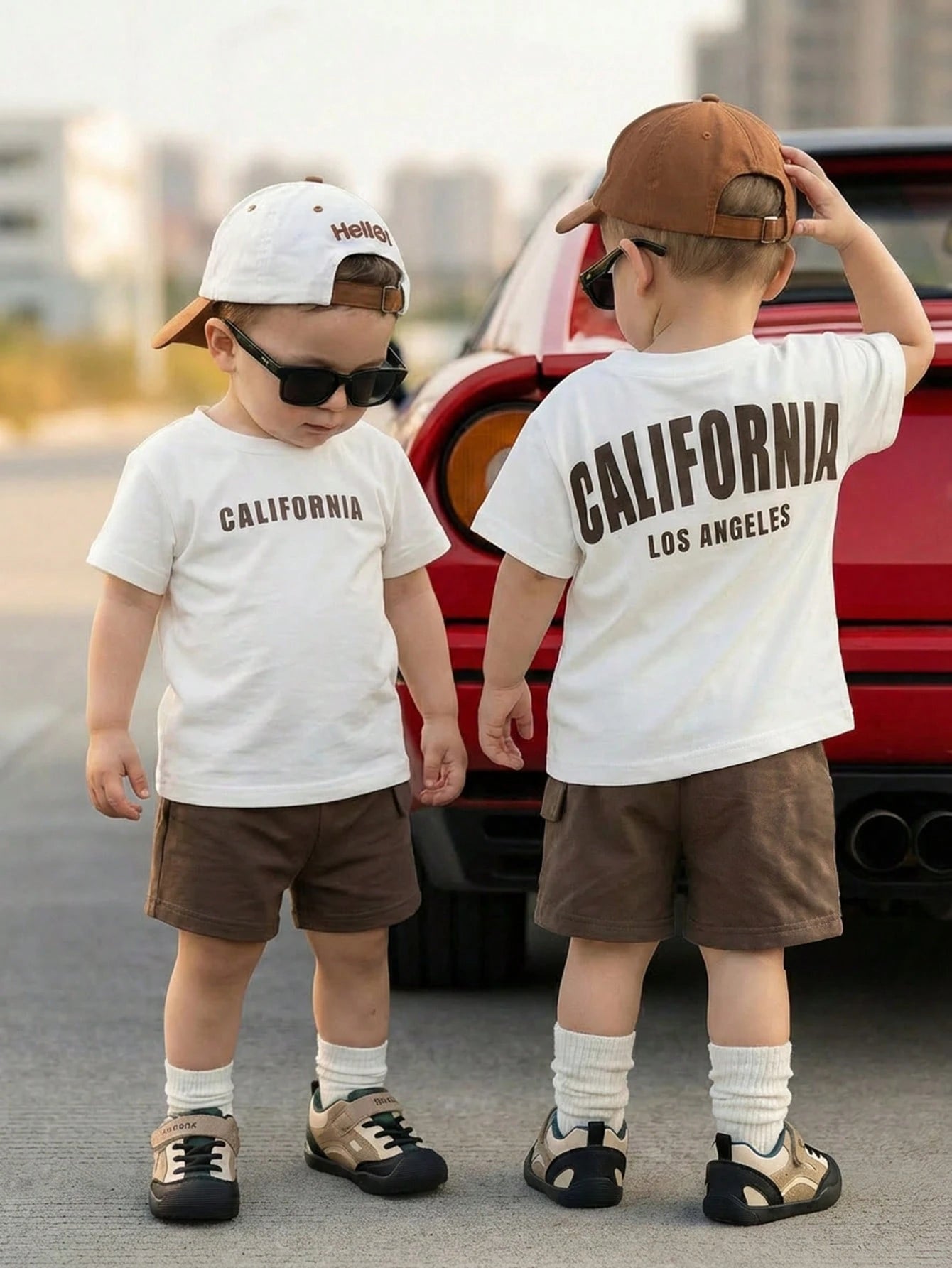 2pcs Boys California Graphic Tee & Cargo Shorts Set - Ivory