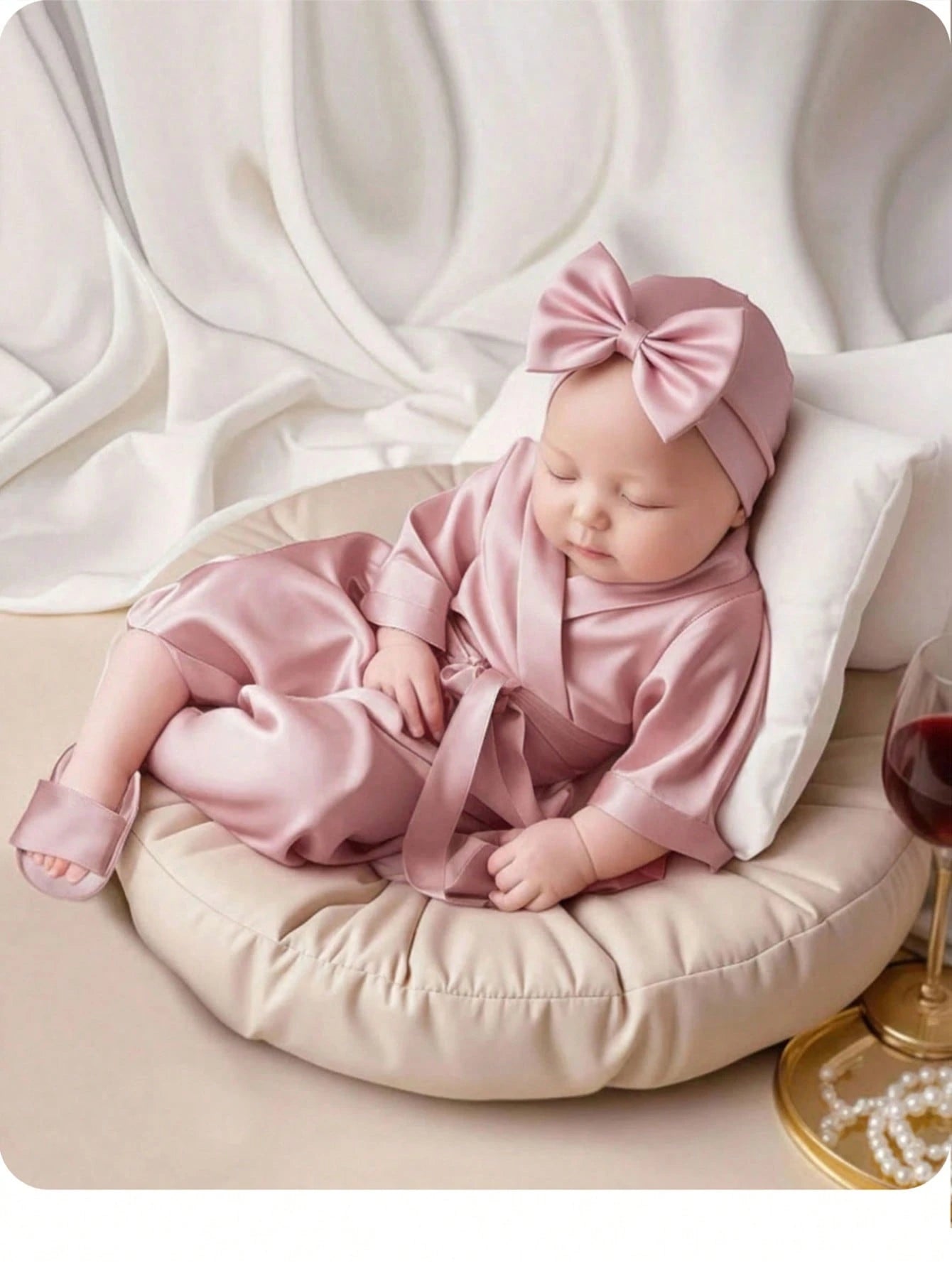 3pcs Baby Girls Satin Kimono Robe, Headband & Slippers Set - Mauve ...