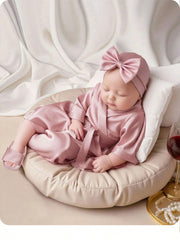3pcs Baby Girls Satin Kimono Robe, Headband & Slippers Set - Mauve ...