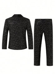 2pcs Big Boys Shiny Jacket & Trousers Suit - Midnight Black