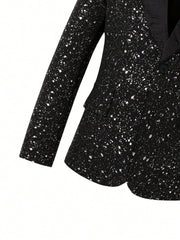 2pcs Big Boys Shiny Jacket & Trousers Suit - Midnight Black