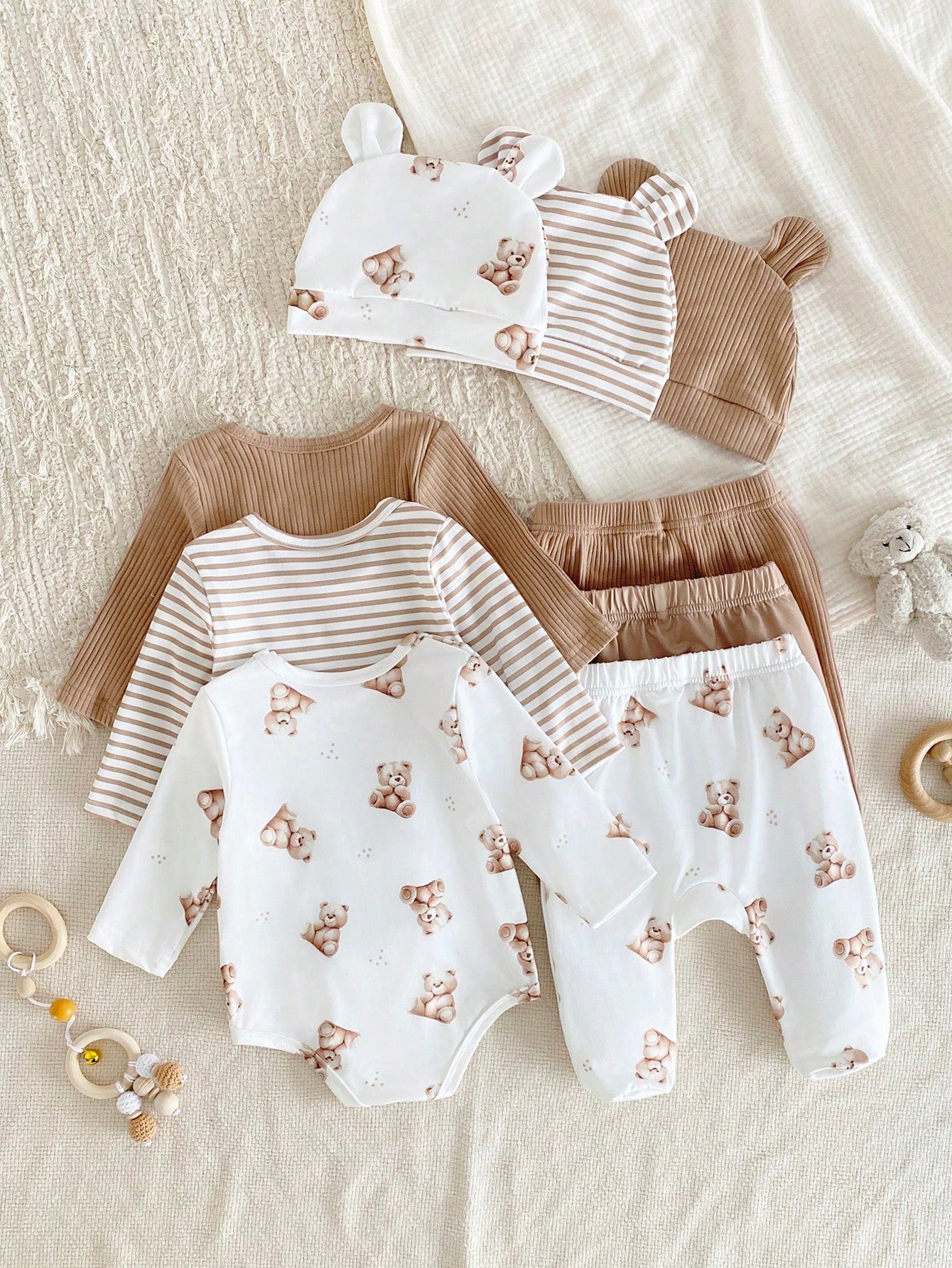 3pcs Baby Boys Teddy Bear Bodysuit, Footed Pants & Bear Ear Hat Set...