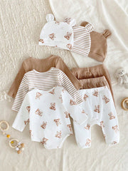 3pcs Baby Boys Teddy Bear Bodysuit, Footed Pants & Bear Ear Hat Set...