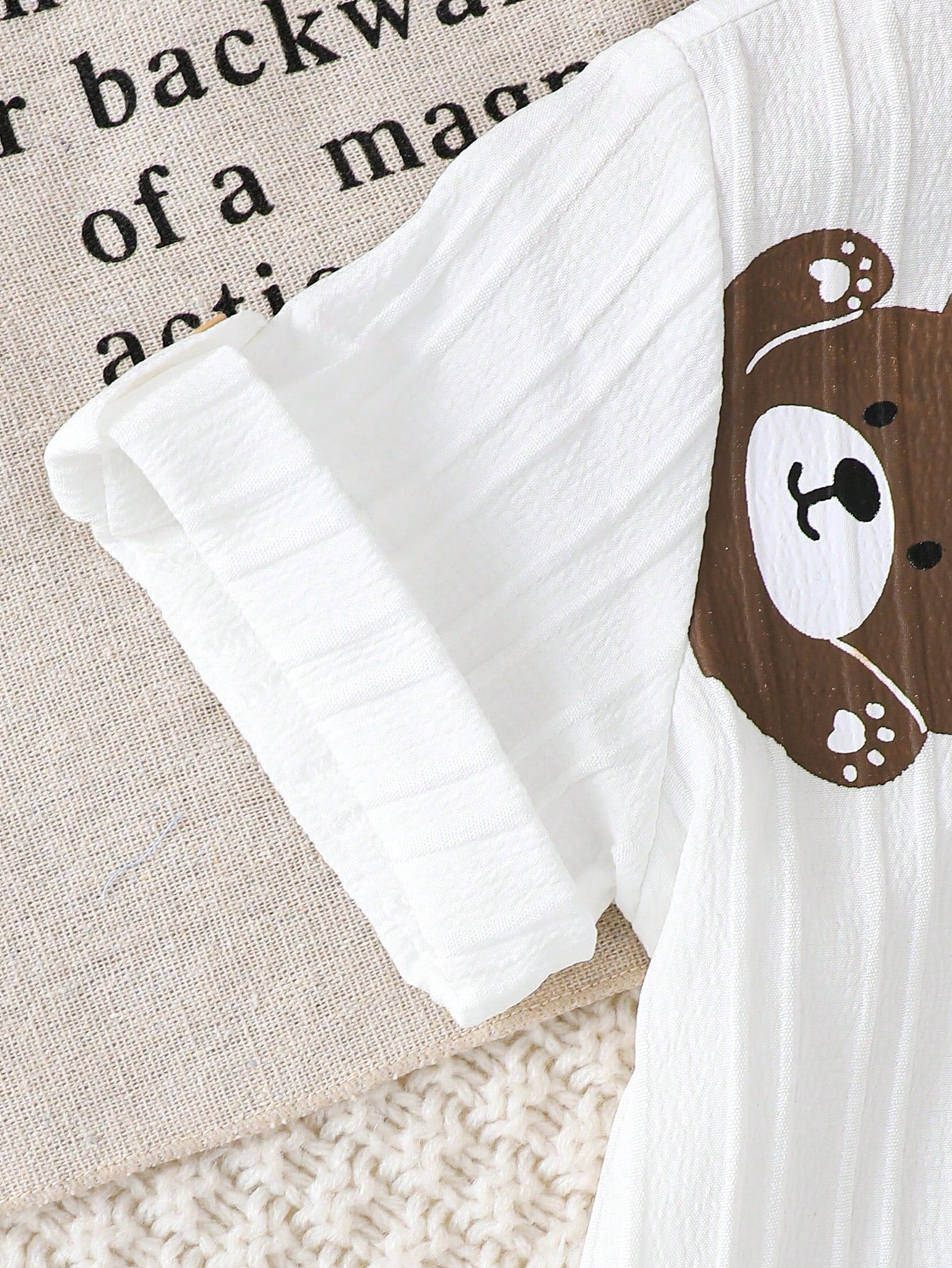 2pcs Boys Bear Appliqué Button Shirt & Shorts Set - Ivory