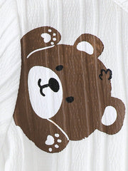 2pcs Boys Bear Appliqué Button Shirt & Shorts Set - Ivory