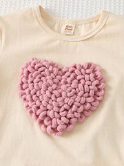 2pcs Girls Textured Heart Appliqué Tee & Legging Set - Isabelline