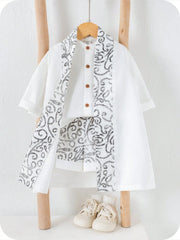 3pcs Boys Baroque Print Robe, Shirt & Shorts Set - Ivory | 21 Centu...