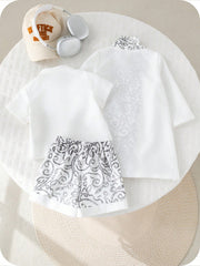 3pcs Boys Baroque Print Robe, Shirt & Shorts Set - Ivory | 21 Centu...