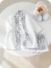 3pcs Boys Baroque Print Robe, Shirt & Shorts Set - Ivory | 21 Centu...