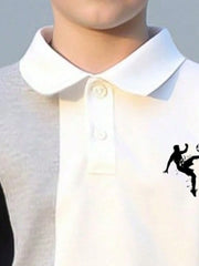 2pcs Boys Cartoon Print Polo Shirt & Pants Set - Ivory