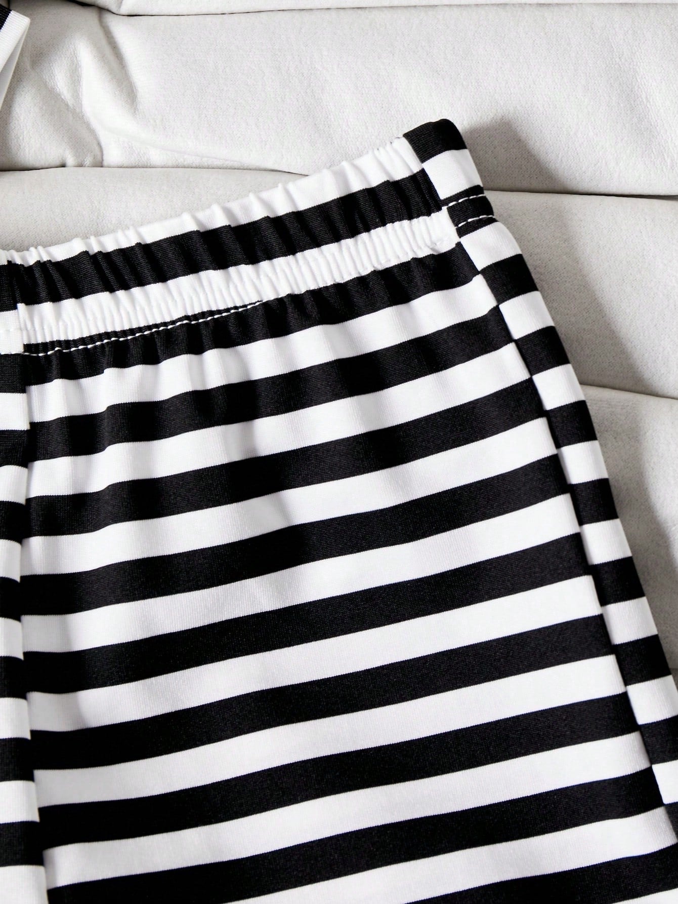 2pcs Girls Striped Peter Pan Collar Top & Wide-Leg Pants Set - Onyx...