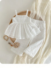 2pcs Girls Daisy Eyelet Cami Top & Wide-Leg Pants Set - Ivory | 21 ...