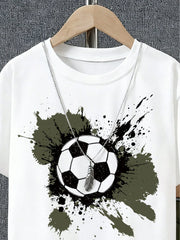 2pcs Boys Soccer Graphic Tee & Cargo Shorts Set - Multi