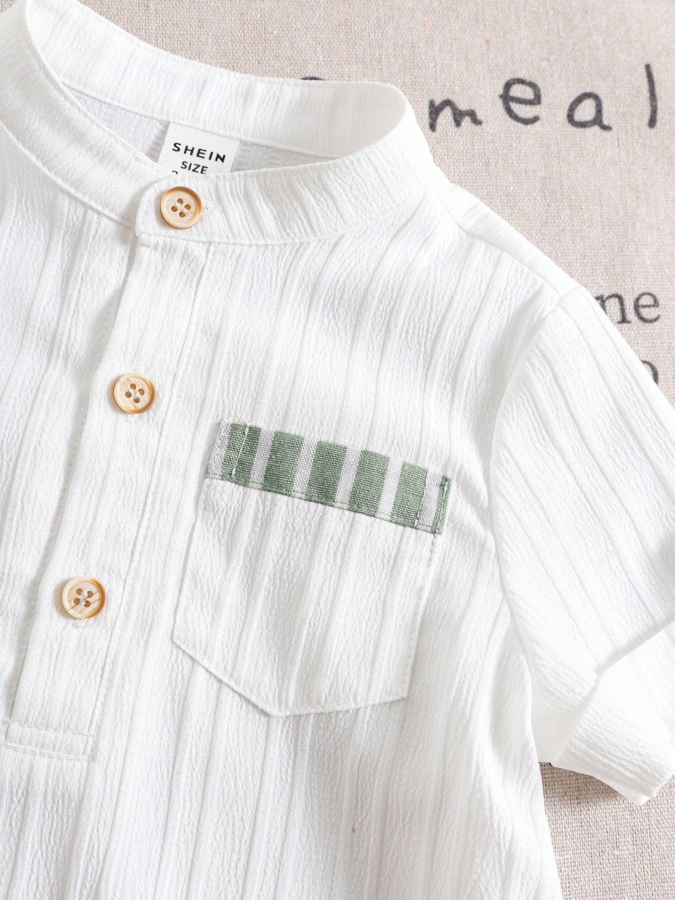 Boys Mandarin Collar Shirt & Striped Trousers Set - Ivory