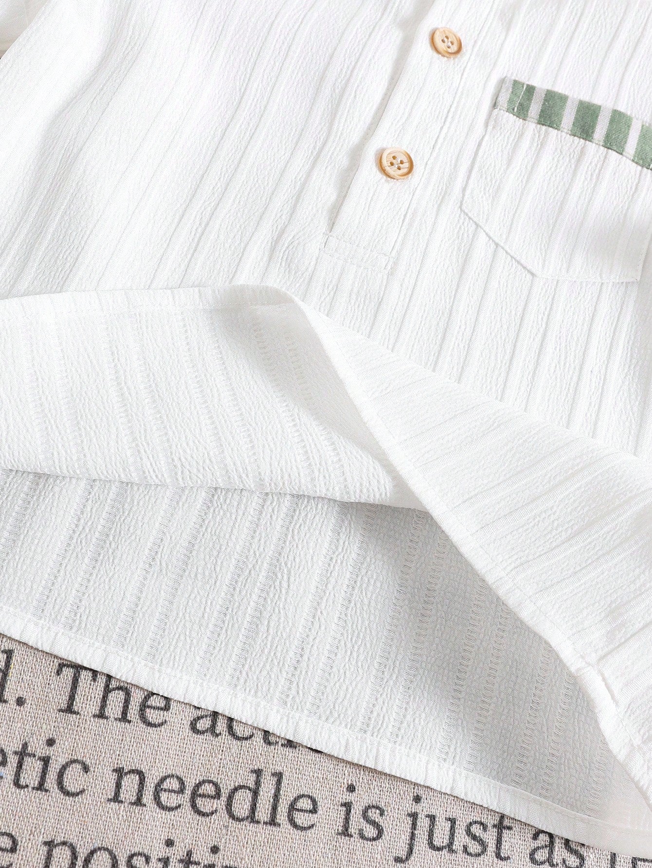 Boys Mandarin Collar Shirt & Striped Trousers Set - Ivory