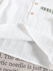 Boys Mandarin Collar Shirt & Striped Trousers Set - Ivory