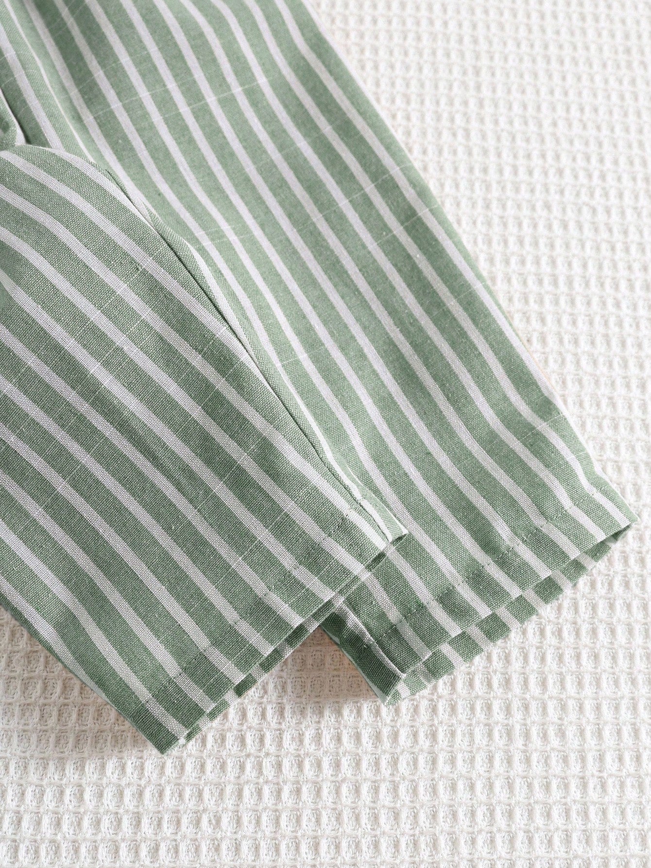 Boys Mandarin Collar Shirt & Striped Trousers Set - Ivory
