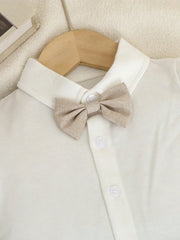 2pcs Boys Formal Shirt & Suspender Shorts Set - Taupe