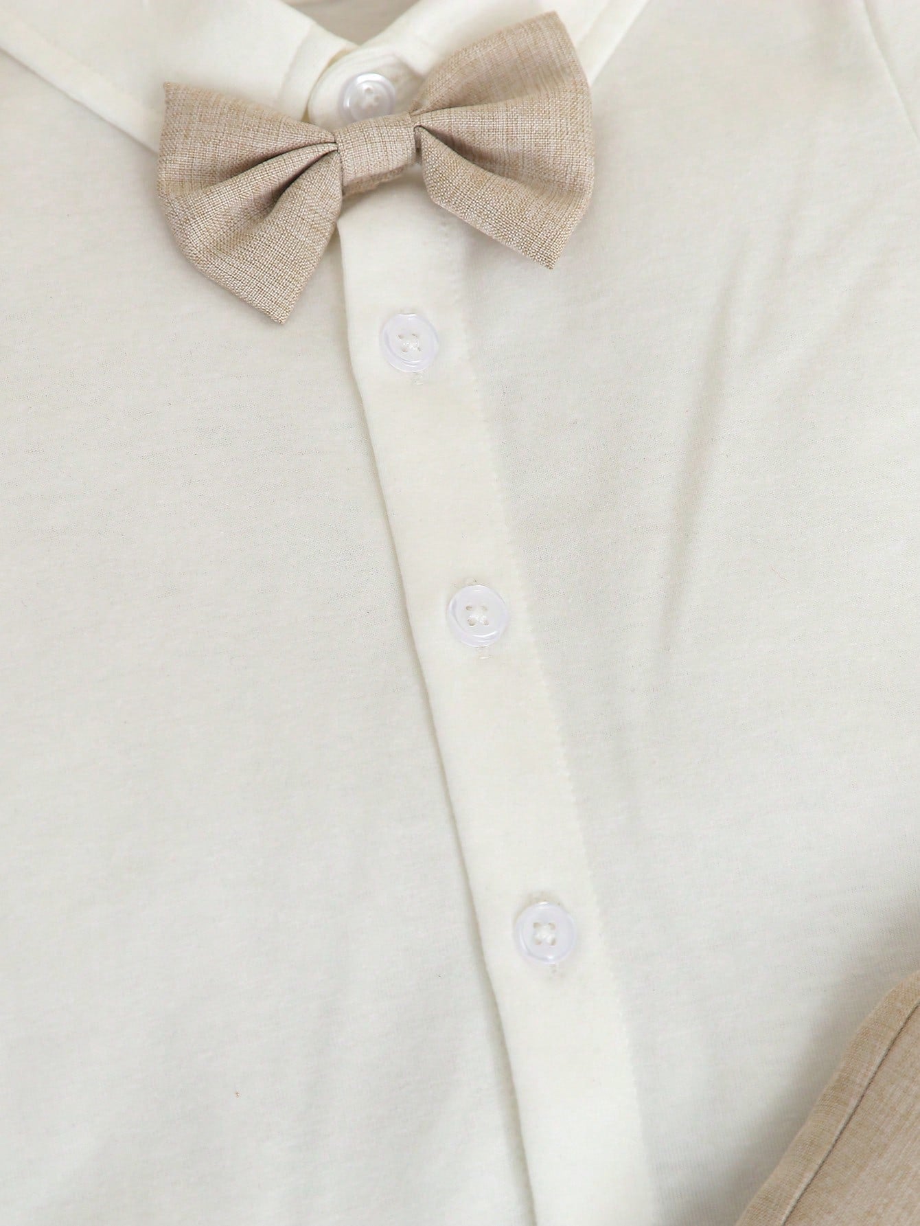 2pcs Boys Formal Shirt & Suspender Shorts Set - Taupe