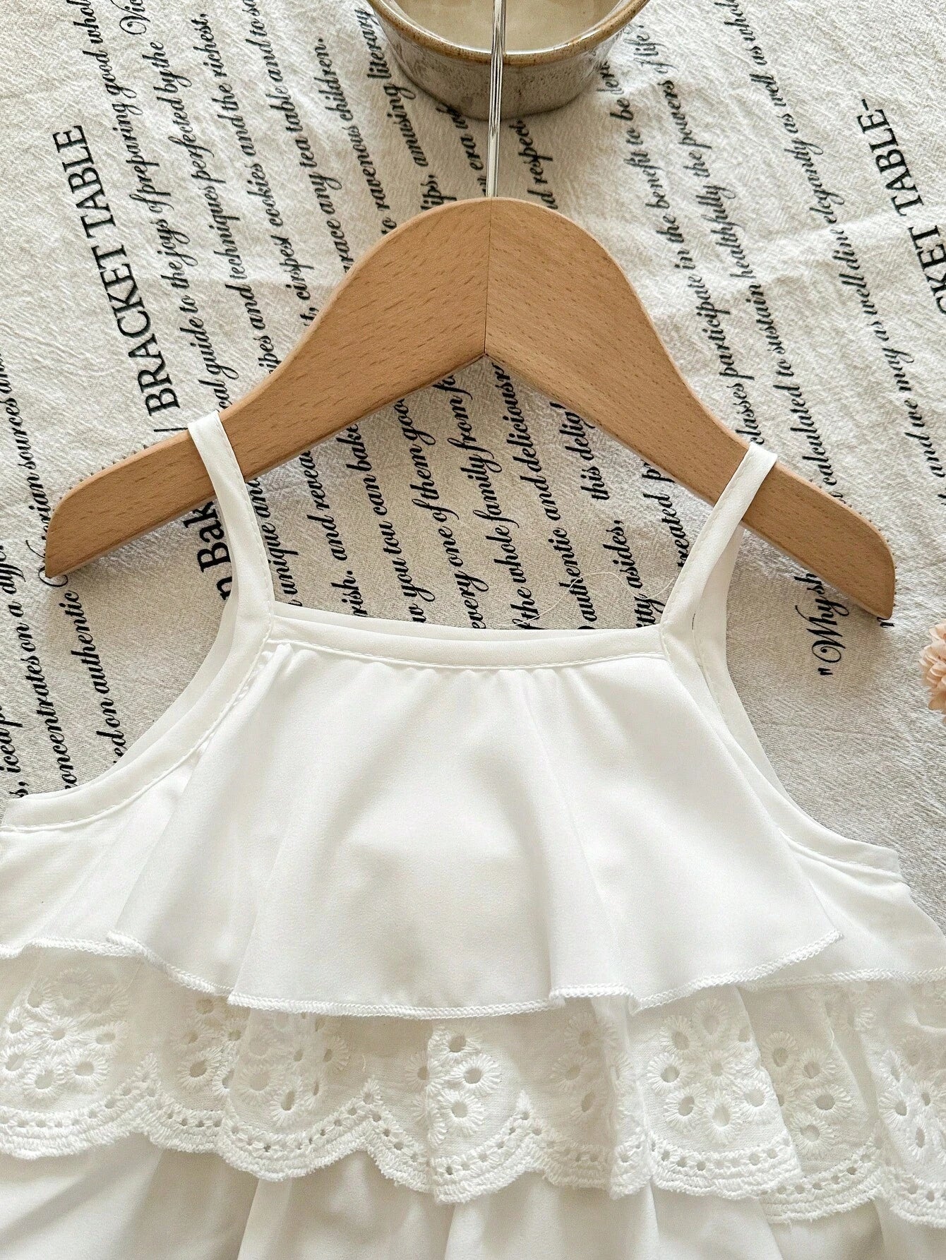 2pcs Girls Tiered Eyelet Lace Camisole & Stripe Shorts Set - Ivory ...